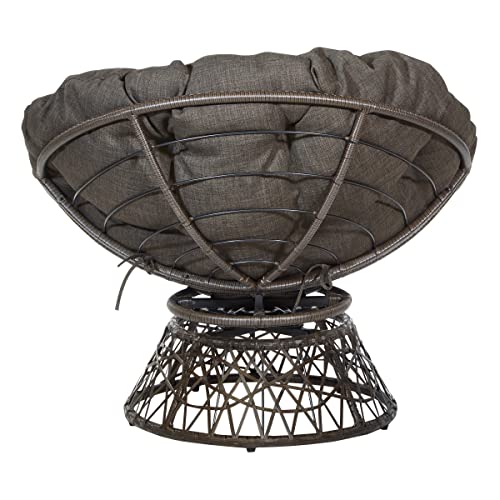 Image of OSP Home Furnishings Wicker Papasan Chair with 360-Degree Swivel, Brown Frame with Brown Cushion