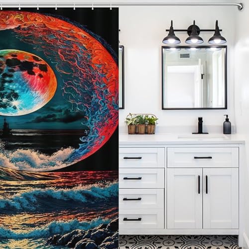 Rideau de douche vagues colorées en polyester imperméable 168x183cm - 5