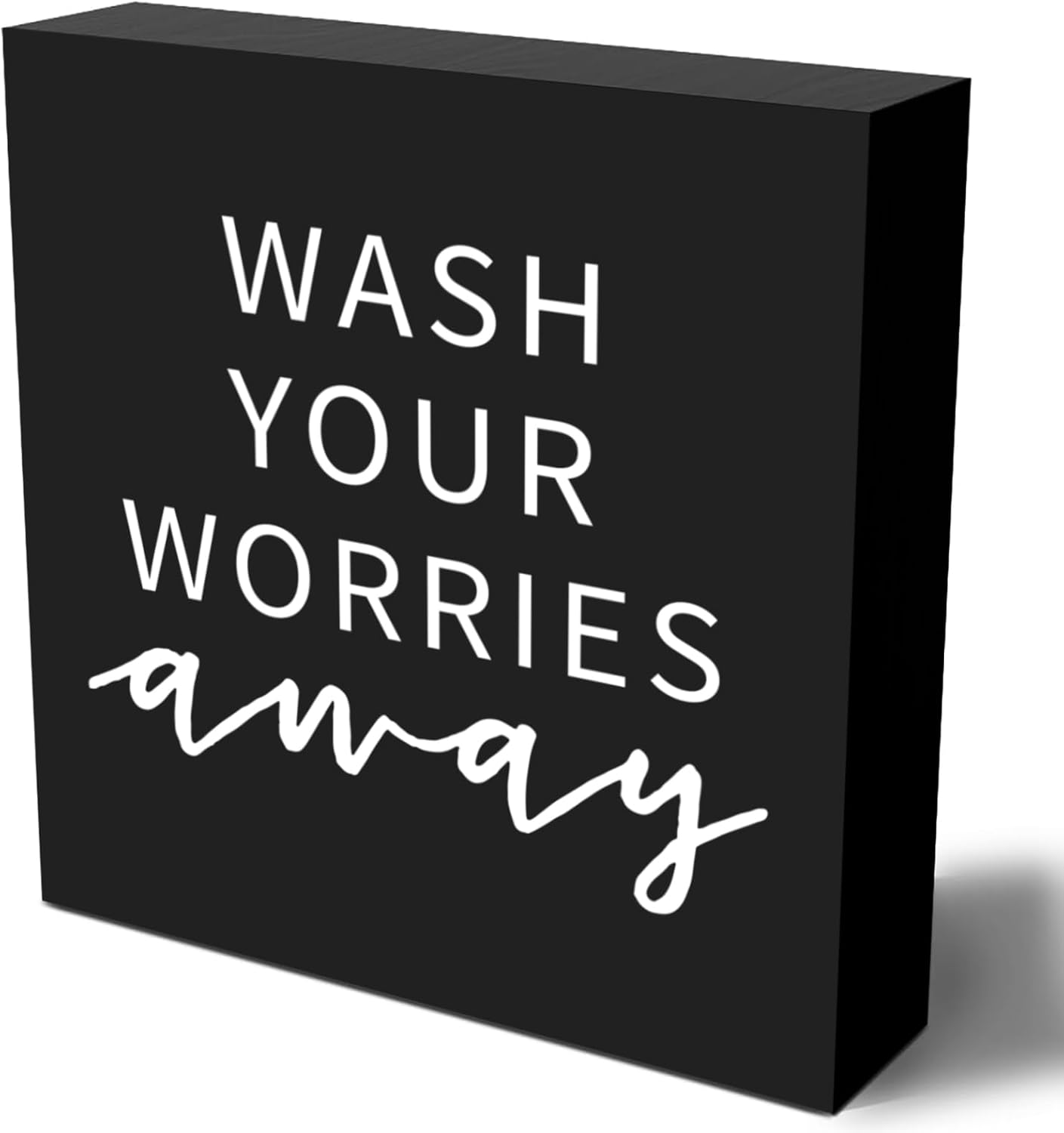 Funny Bathroom Decor Wooden Box Sign - Funny Sayings Quote Small Bathroom Decor for Shelf, Desk,Wall Home Decoration, Housewarming Gift for Her Him Friends Besties Family 5x5in