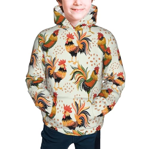 Colorful Roosters Kids Pullover Hoodies Boys Sweatshirts Girls Athletic Clothes with Pocket2