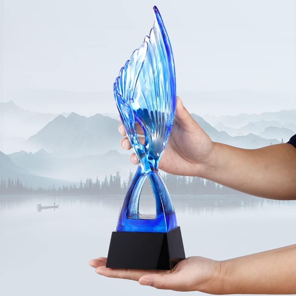 Trofeo De Cristal De Cristal Azul Trofeo De Campeón De Competición Creativa Trofeo del Premio De La Empresa Escolar Paquete De Regalo