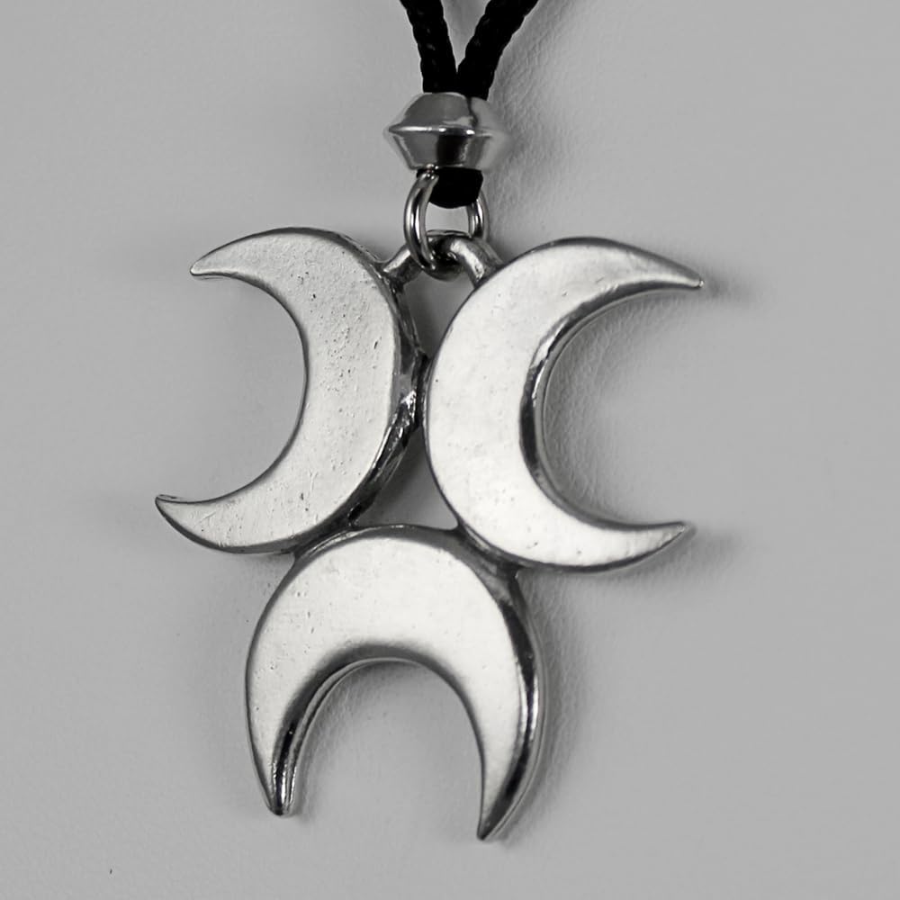 Crescent Triple Moon Goddess Pendant Necklace - Pewter Wiccan Jewelry