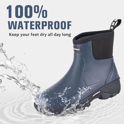 WOVENPAK Waterproof Garden Shoes Rain Boots for Men, Ankle Rubber Work Boots, Insulated Outdoor Mud Boot for Gardening, Hunting, Farming, Camping and Yard, Size 6-132
