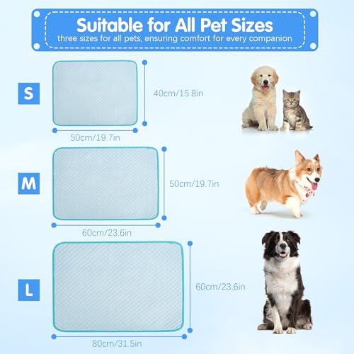 Fililogor Kühlmatte für Hunde, Hundekühlmatte selbstkühlend, Kühlmatte Bett für Haustiere, Selbstkühlmatte Hundekühlmatte für Hunde & Katze (Blau, M(60X50cm))