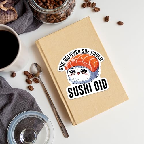 Image of Sushi Sticker 8 Pcs (Large Size) Vinyl Stickers Laptop Waterproof Decal for Car Bumper Water Bottle Notebook Luggage Window Birthday Decorations - Size 4 Inches