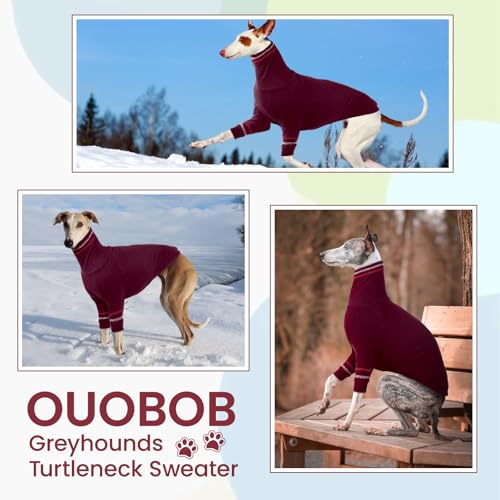 OUOBOB Windhund-Hundepullover, italienischer Windhundmantel für große Hunde, Whippet-Pullover, Rollkragen, dehnbares Strick-Sweatshirt, Größe L