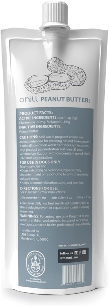 Calming Peanut Butter for Dogs Pack of 3 - Dog Peanut Butter with Chamomile, MCT Oil, Oat-Bran & Melatonin for Dogs, 8 Ounces
