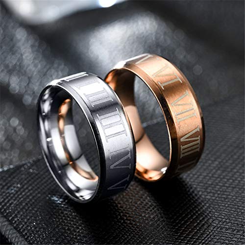 PAURO Unisex Stainless Steel Jewelry 8MM Classic Roman Numerals Couple Ring Wedding Band3