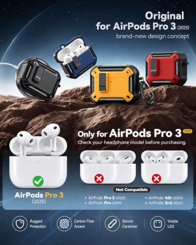 Image of for AirPods Pro 3 Case with Lock & Phone Stand(Pure White) | Automatic Snap Switch Lock,Carbon Fiber Texture Design Cover with Cleaner Kit,Compatible with MagSafe