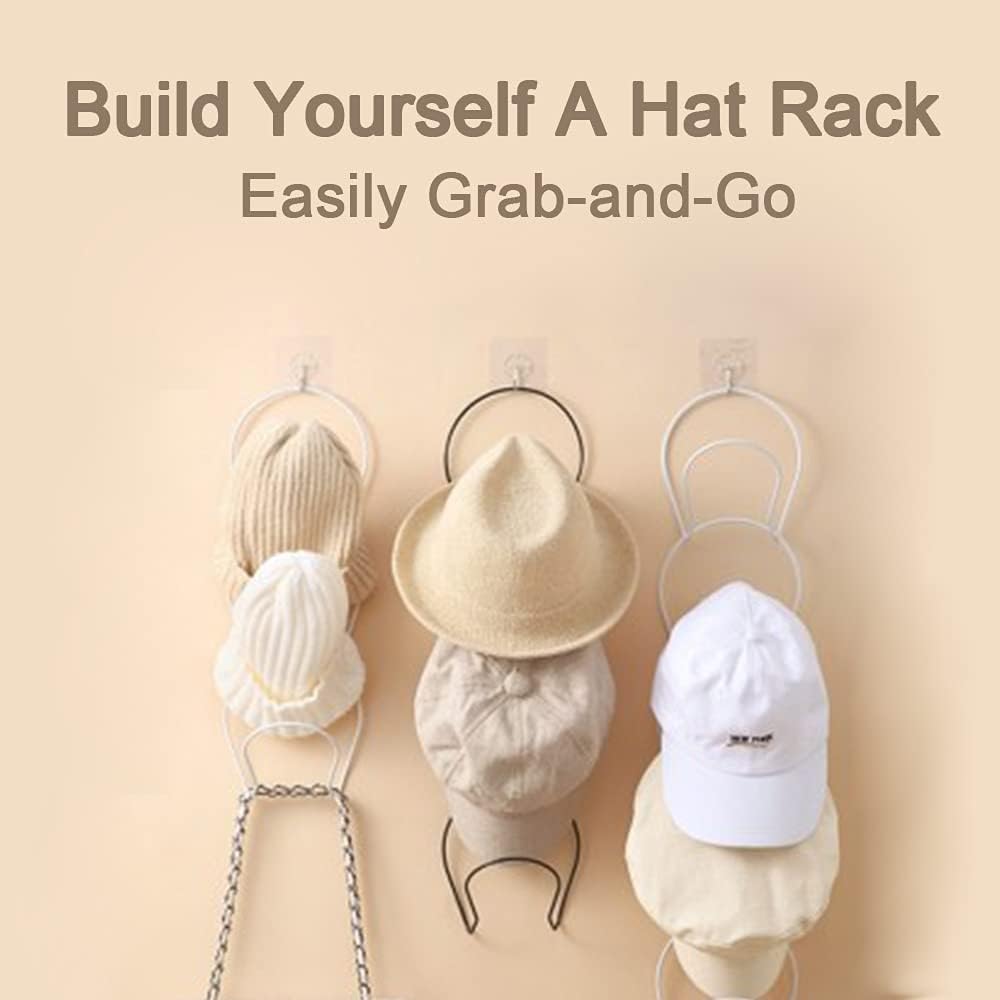 LINFIDITE Hat Rack Hanger Holder Organiser Closet Hanging Baseball Cap Display Storage Rack for Scarves Handbags Over Door Wall Mounted w Hanging Hook,15 Pcs White,Ring-shaped - Image 3