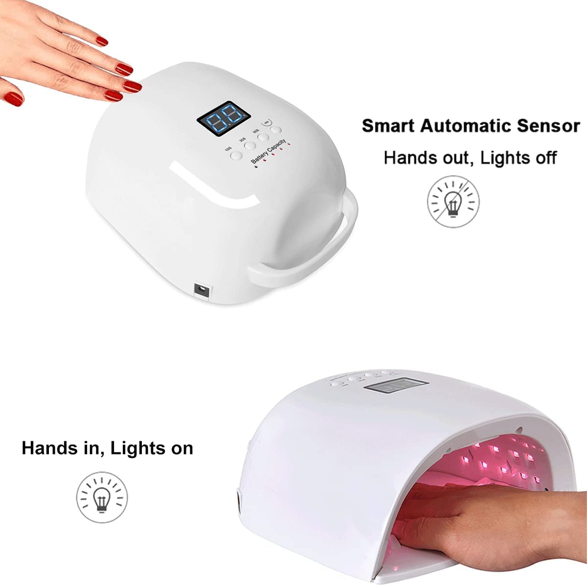 Lámpara de uñas Secador de uñas Lámpara de uñas LED UV inalámbrica, lámpara de curado recargable con batería de 18000 mAh, luz UV rápida profesional con 4 sensores automáticos de ajuste de temporizado