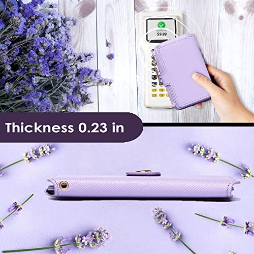 Image of Keychain wallet, Rfid Blocking Credit Card Holder Leather, Zipper Card Case for Women, Lavender, Small, Handy