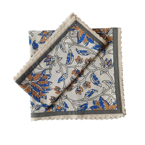 Image of FINGERCRAFT Cloth Napkins Set of 6 Cotton Linen Blend Fabric with Classic Lace 20x20 Inch Dinner Napkin Durable and Good Absorbency for Home, Hotels, Parties (Summer Block Ochre Flower)