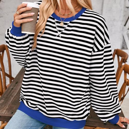 Commencu Womens Stripes Color Block Sweatshirts Crewneck Pullover Tops Loose Long Sleeve Casual Streetwear for Fall Winter3