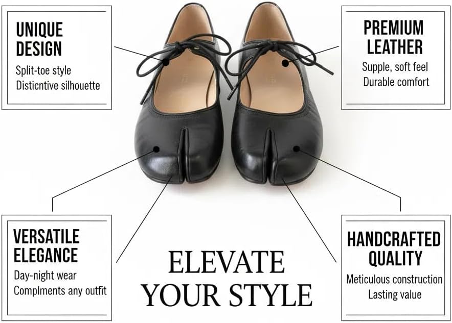 Women Tabi Shoes Split Toe Mary Jane Ballet Flats Vintage Hidden Lift Bow Strap Daily Commute Wear Lightweight Comfortable Walking Shoes