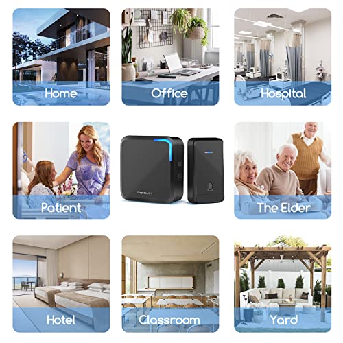Wireless Doorbell Self Powered, Waterproof Mini Door Chime Over 500Ft With 32 Melodies, 4 Volume Levels Led Flash, 2 Push Button Transmitter & 2 Battery Operated Receiver #TOP6