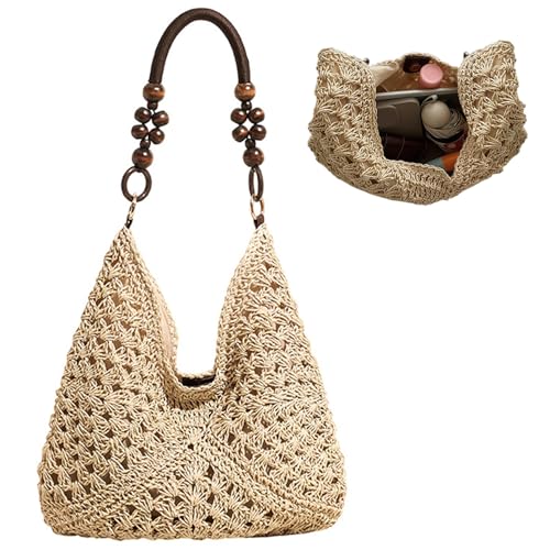 Bolso de Playa Tejido Boho con Asa de Cuentas para Mujer miniatura 4