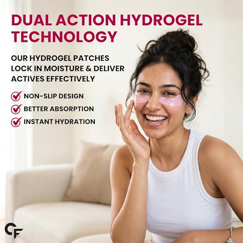 Image of Carbamide Forte Hydrogel Under Eye Patches For Dark Circles | Under Eye Mask with Caffeine, Rose Extract, Niacinamide | Reduces Dark Circles & Puffiness | Hydrating & Brightening Eye Patches | 60 Patches (30 Pairs)