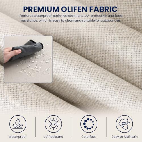 Image of DoCred Set of 4 Outdoor Chair Cushion, 6 inch Thick Patio Seat Cushion, Beige | 28D High Density Sponge Cushions & 7 inch Back Pillows with Fade and Water Resistant Cover for Patio Furniture Sofa Bench Swing