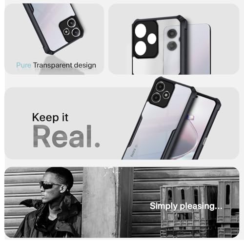 Image of Outlouders Back Cover for Redmi 12 5G| Ultra Hybrid Transparent | Full Camera Protection | Raised Edge | Crystal Clear Bumper Case(Black)