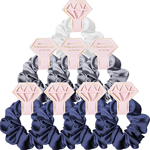 Bridesmaid Scrunchie 8 Pack Hair Ties 1Pcs White and 3 Pcs Grey 4Pcs Navy For Bridal Party Gifts, Bachelorette Party Favors Bridesmaid Proposal Gifts To Have and To Hold Your Hair Back