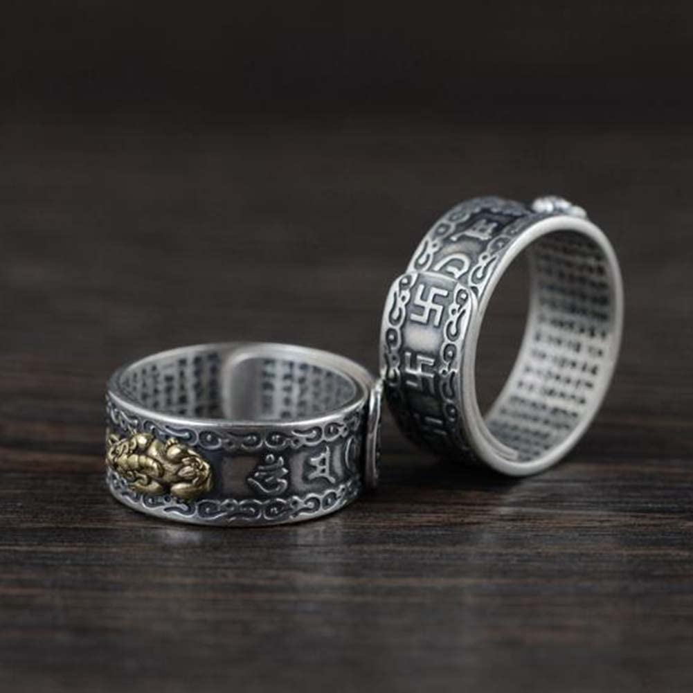 2pcs Feng Shui Ring S990 Stering Silber Pixiu Mantra Ring Schutz Reichtum Einstellbare Ringe Geschenk für Männer Frauen (mit Geschenkbox)