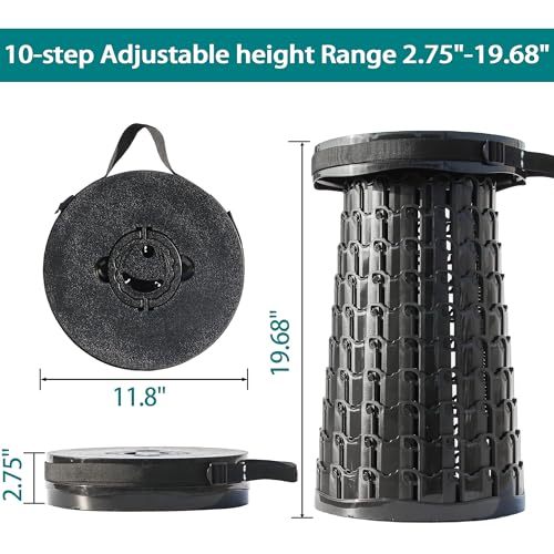 Image of ALEVMOOM XXL 19.7 inch Collapsible Stool with Cushion, Capacity 1000lbs Portable Stools for Adults Heavy Duty, Adjustable Height Telescoping Folding Stool, for Outdoor Camping Travel Hiking Fishing
