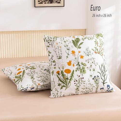 Image of ECOCOTT 2 Pack Pillowcase Euro Size with Green Botanical Floral Leaves Pillow Cases Set, 100% Cotton Queen Pillow Covers Envelope Closure (Euro, 26 inchx26 inch)