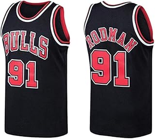 JERSEY-BX Men's Jerseys - Chicago Bulls# 91 Dennis Rodman Vintage Jerseys,Cool Breathable Fabric Swingman Basketball Jerseys Vest Top T-Shirt,M:170~175cm/65~75kg