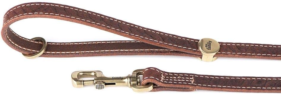 MyFamily Genuine Italian Made Leather Dog Leash, English Brass Metallic Trim, Practical and Comfortable, Handmade, El Paso Collection
