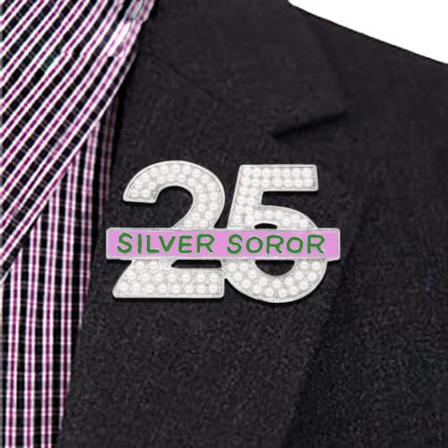 Image of Pearl Number 25 Silver Soror Pin Pink And Green Sorority Greek Letters Lady Brooch Gifts Sisterhood Jewelry