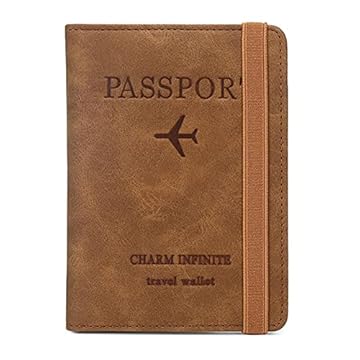 Porta-passaporte para cartão de vacina com faixa elástica, carteira de pu couro com bloqueio de RFID, capa de viagem para passaporte/cartão de crédito/cartão de embarque/vacinação