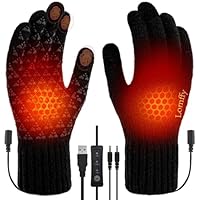 Lomffy USB Heated Gloves for Men Women, Heating Mittens 3 Levels Temperature Knitting Mittens Screen Touch Laptop Thermal Gloves Double-sided Heating Warm Glove Hand Warmer Gift for Indoor Outdoor Use
