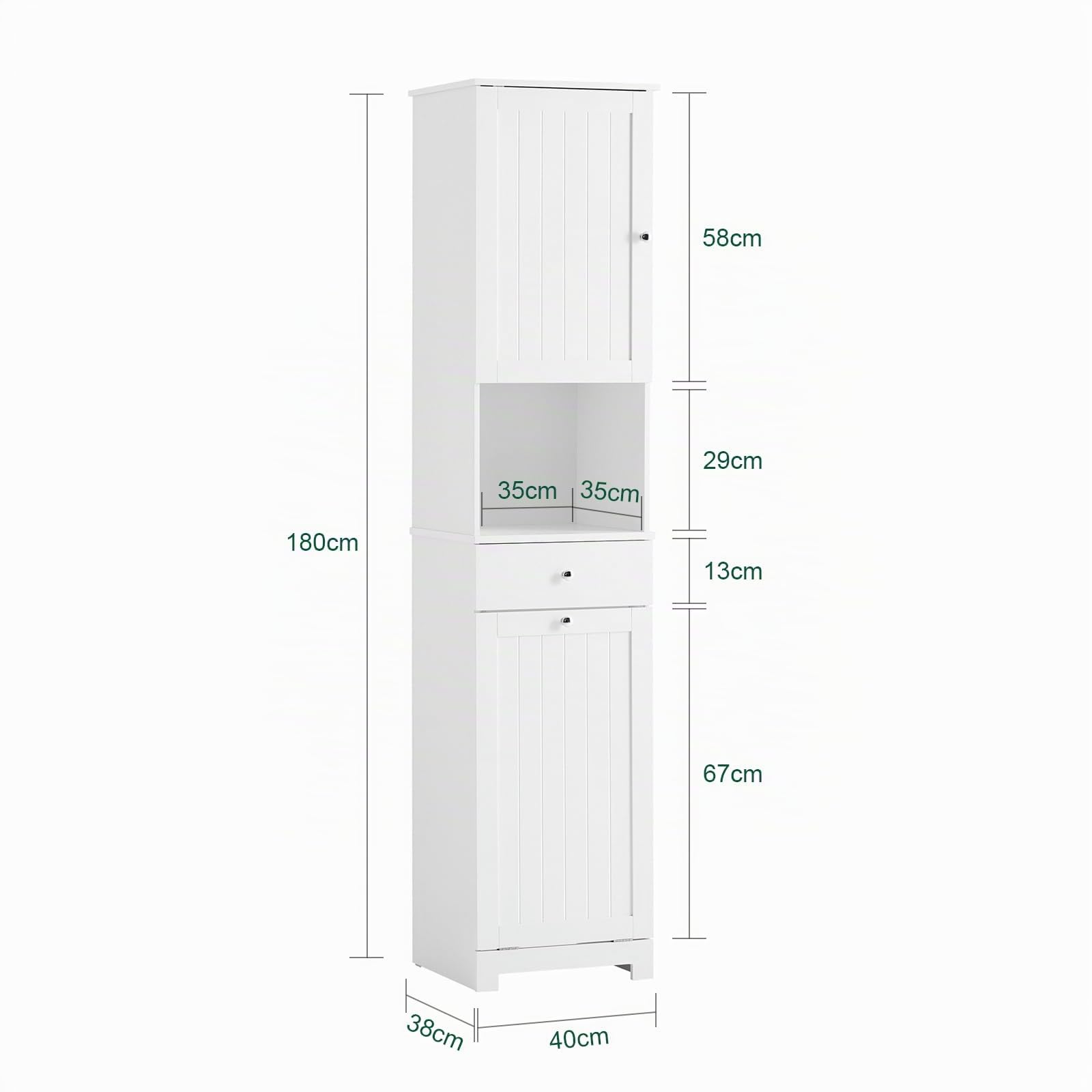 SoBuy Mueble Baño Columna Baño Estrecho con Cesto Ropa 40x38x180cm | Armario Alto para Pequeños con Cajón Compartimento Abierto y Estante Ajustable Mueble Auxiliar BZR216-W