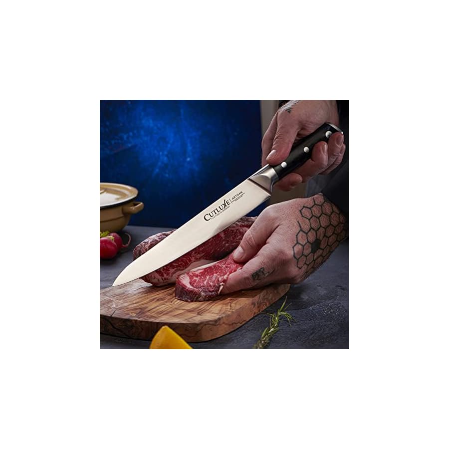 CUTLUXE-Meat-Carving-Knife--9-Turkey-Carving-Knife--Razor-Sharp-Full-Tang--High-Carbon-German-Steel--Ergonomic-Handle-Design--Artisan-Series Cutluxe Turkey Carving Knife – 9" Carving Knife for Meat – Razor Sharp & Full Tang – High Carbon German Steel – Ergonomic Handle Design – Artisan Series