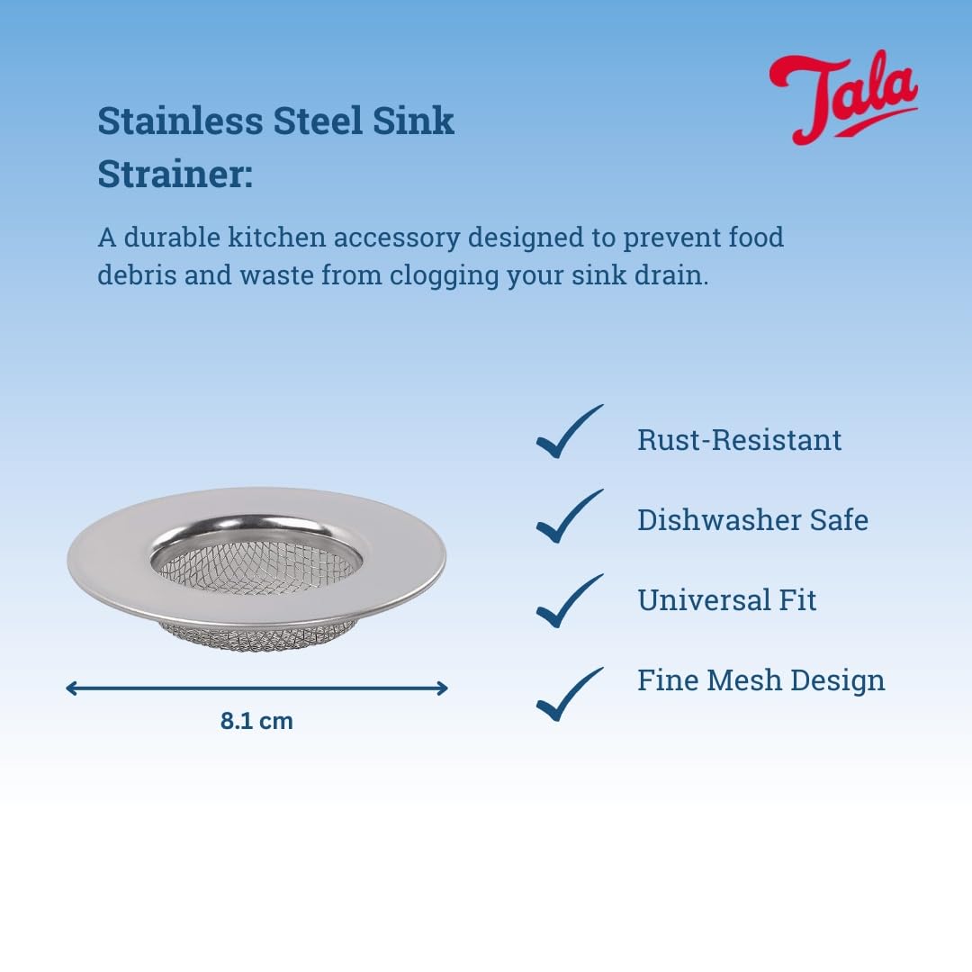 Tala Stainless Steel Mini Sink Strainer, Silver Drain Protector for Sinks, Basin