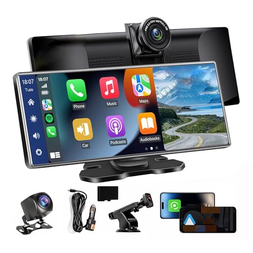 11.26" Wireless Carplay Screen Dash Cam Carplay & Android Auto Car Stereo Car Audio Receivers with 1080p Backup Camera GPS Navigation/Mirror Link/Voice Control/Siri Fits for All Vehicles