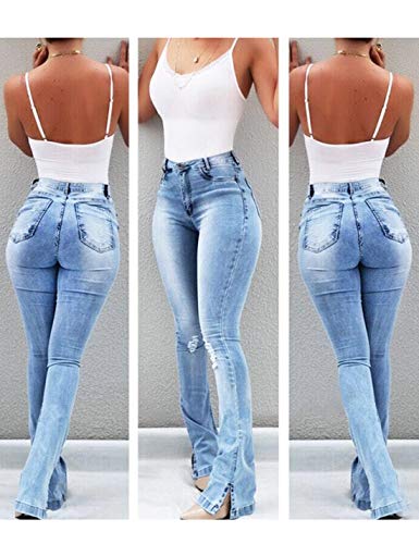 Naliha Women Casual Jeans Ripped High Waisted Bootcut Plus Size Denim Pants3