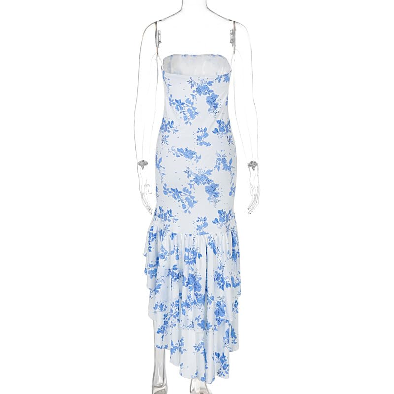 Image of Women's Sexy Strapless Backless High Split Long Maxi Dress Ruched Off Shoulder Sleeveless Bodycon Party Cocktail Dresses