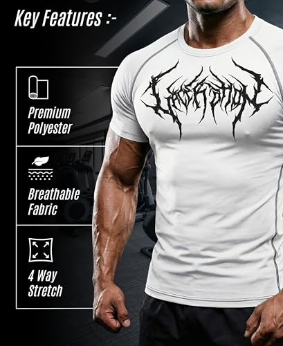 Image of BULLAR Men's Polyester Blend Compression T-Shirt, Half Sleeve Athletic Sports Tight, Crew Neck, Slim Fit Tshirt for Fitness and Workout
