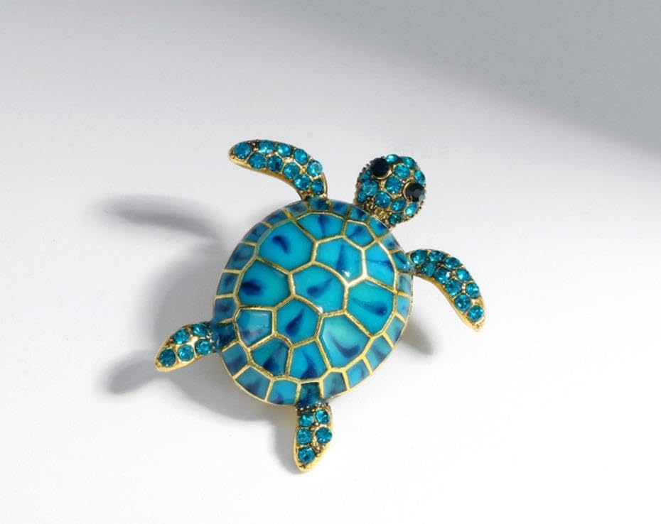 Image of Turtle Animal Brooch Pin Exaggerated Long Life Tortoise Lapel Pin Retro Crystal Sea Animal Safty Pin Women Men Clothes Decor Birthday Gift for Mom Grandma