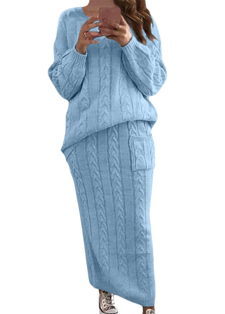 ORANDESIGNE Robe en Tricot Femme Ensemble 2 Pièces Pull à Col Rond et Tricoté Jupe Longue Crayon Tricoté Automne Hiver Ensembles de Jupe 2 Pièces