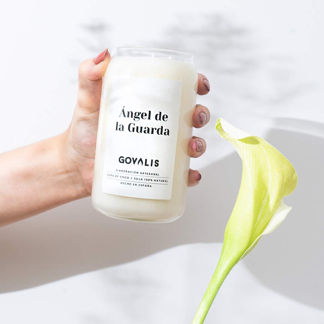Vela Aromática Ángel de la Guarda | Cera de Soja 100% Natural | 70-90 horas, Vela Perfumada Grande en Vaso, Flor de loto, Regalos Originales para Mujer, Protección Hogar, Decoración, Yoga, Baño