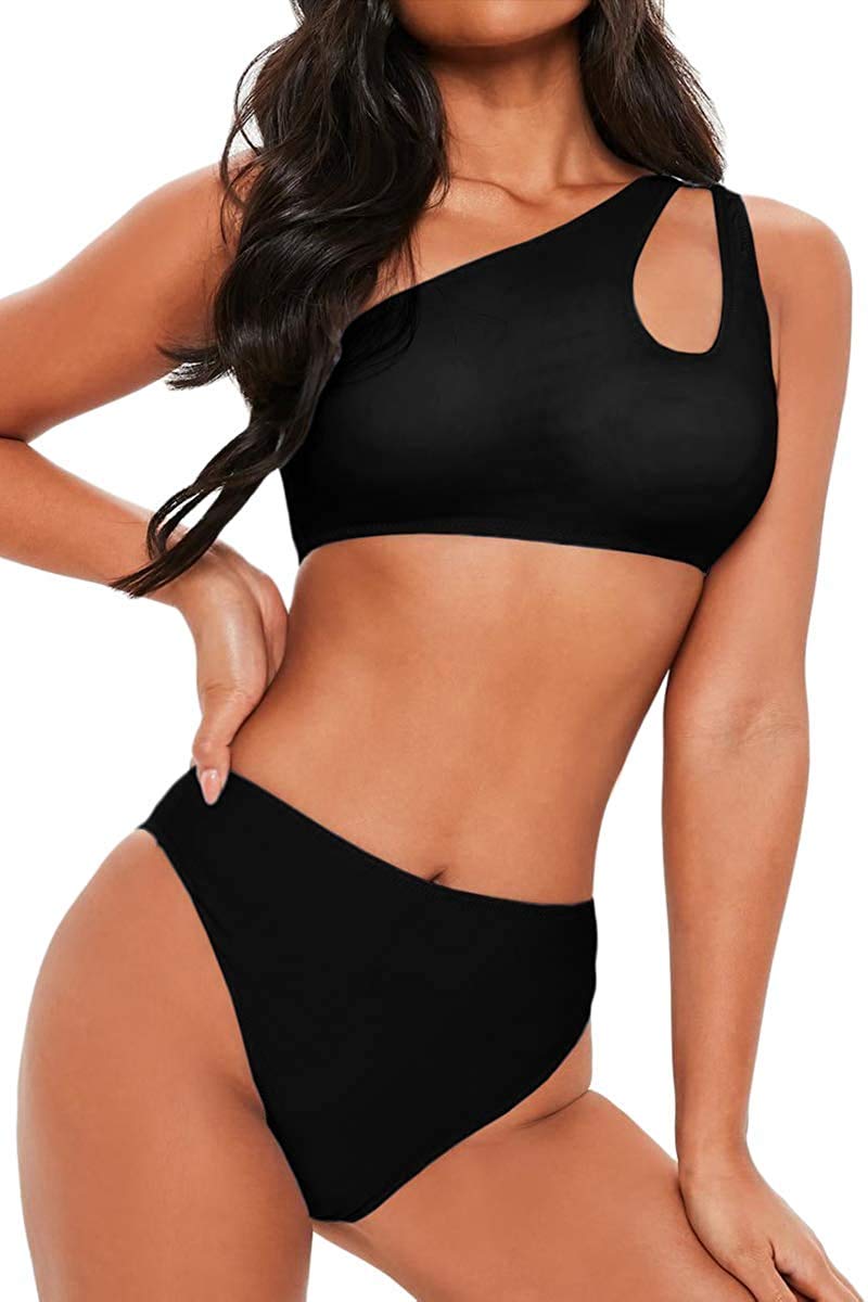 JFANSwimsuit Women Bikini Set One Shoulder Hollow Out Bathing Suits Sexy Two Piece Bathing Suit