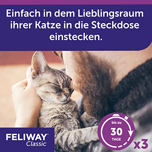 FELIWAY Classic Vorteilspack für Katzen | 3x Nachfüllflakon (neu) | Pheromone zur Reduktion von Stressverhalten | kontinuierliche Entspannung für Ihre Katze | 3x 48ml