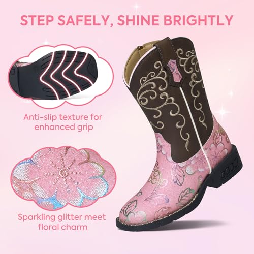 Rollda Girls Cowboy Boots Glitter Western Boots Sequin Cowgirl Boots for Girls2
