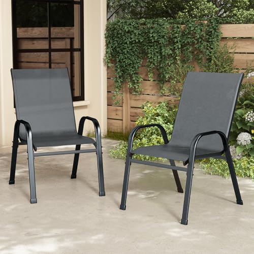 XIELOUS gartenstühle stapelbar 2er Set, balkonstühle gartenstuhl hochlehner, terrassenstühle mit Armlehnen und Metallgestell Wetterfest...