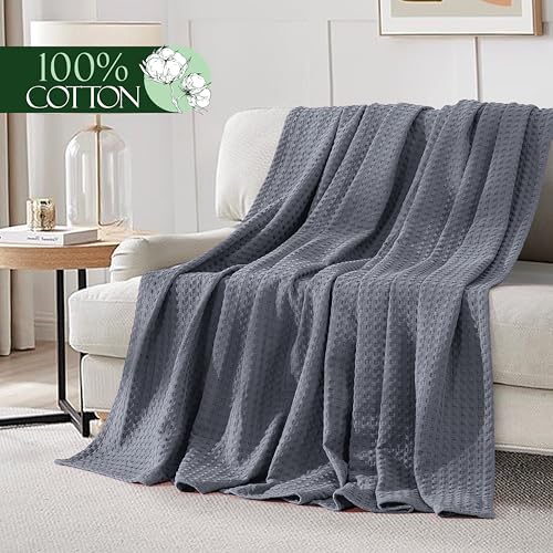 Image of Elegant Comfort Premium 100% Cotton Waffle Blanket - Lightweight Breathable Waffle Weave Bed Blanket - Soft and Warm All Season Blanket for Couch, Sofa and Bed, Queen Size 90x90 Inches, Gray
