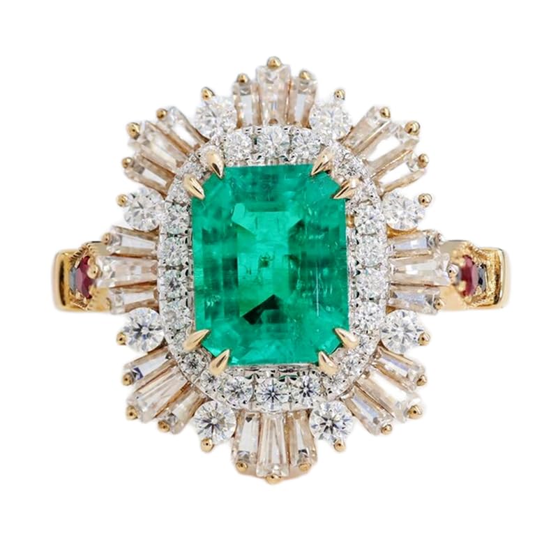 Bague émeraude naturelle argent 925 et halo de diamants raffiné