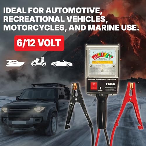Image of Professional 135 Amp Battery Load Tester, 6V 12V Automotive Charging System Analyzer with Easy-Read Gauge, Copper Jaw Clamps for Car, Motorcycle, Marine Batteries